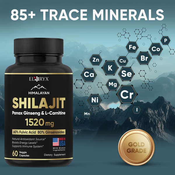 Eloryx Himalayan Shilajit Supplement 60 Capsules with Panax Ginseng Antioxidant Energy & Immune Support Made in USA