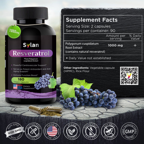 Sylan Trans Resveratrol 1000mg 180 Capsules Made in USA